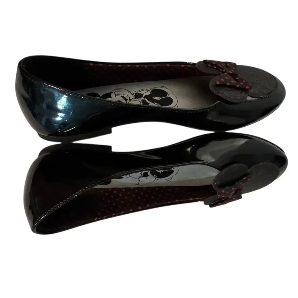 Disney Minnie Mouse Girls Slip-On Shoes Size 13 Black Bow Ballet Flats